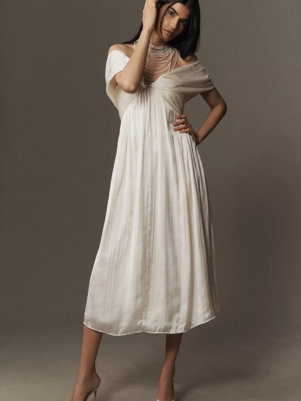BHLDN Off-The-Shoulder Pleated Midi Dress - NWT Size Small